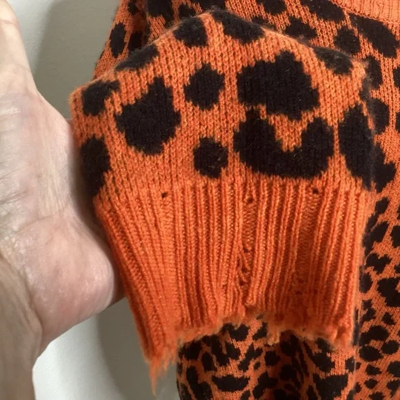 R13 Cashmere Sweater Orange Black Leopard Oversized Lg - Picture 6 of 12